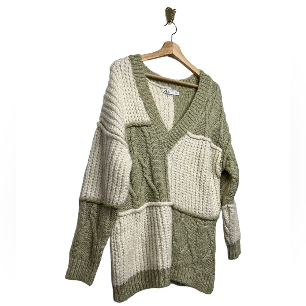 Zara Patchwork Knit Sweater S - image 8